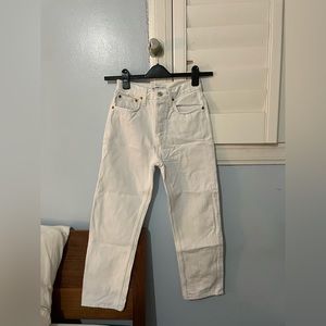 Redone Crop Straight White Jeans size 24 like new